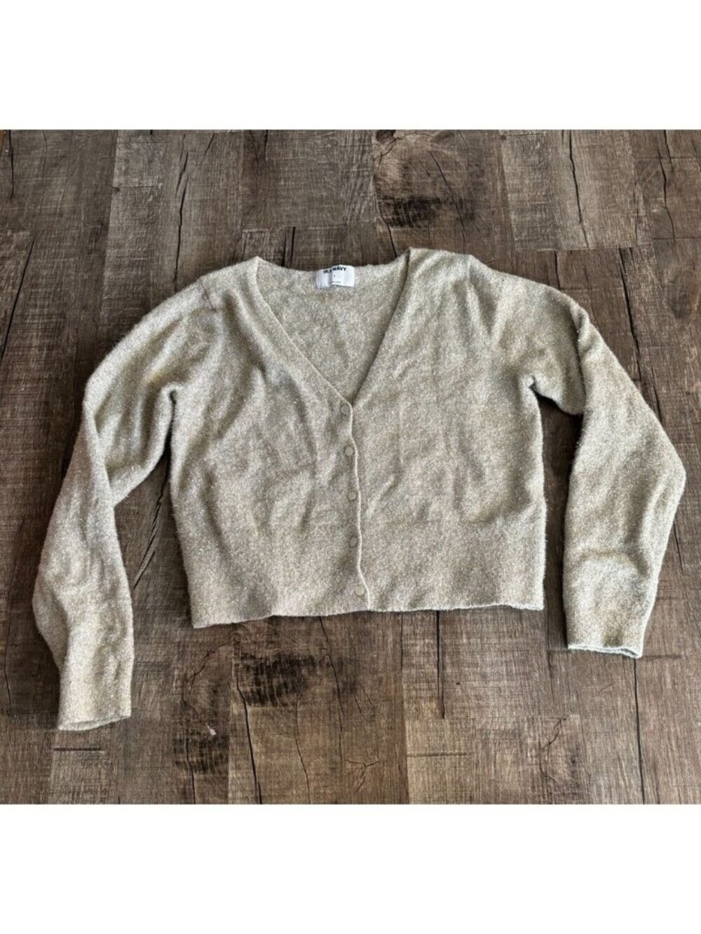 Old Navy Women's Small Beige Shimmer‎ Cardigan Sweater Button Front